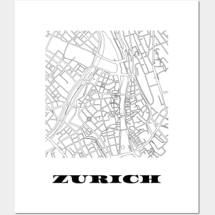 Map of Zurich, Switzerland Minimalist Line Drawing Posters and Art